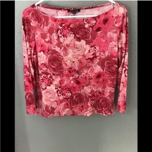 Anne Klein Rose Print Knit Top